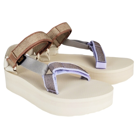 NWB Teva flatform universal karina strappy sandals macaroon metallic multi - Picture 8 of 15